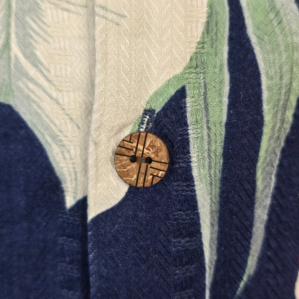 Caribbean Silk Blend Mens XL Navy Parrot Hibiscus Tropical Floral Camp Shirt - Picture 6 of 13
